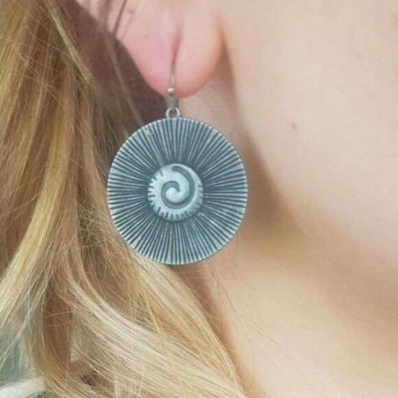 Artisan Metal Steampunk Grunge Ethnic Round Drop Earrings NEW 2A2 - Picture 7 of 9